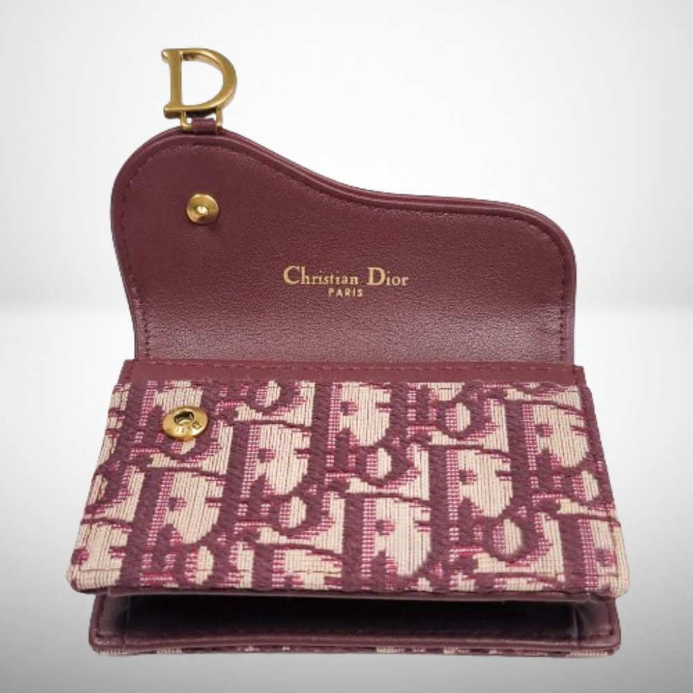 CHRISTIAN DIOR OBLIQUE BORDEAUX FLAP CARD HOLDER / WALLET - Picture 6 of 12